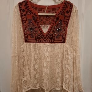 Free people off white lace embroidered tunic blouse